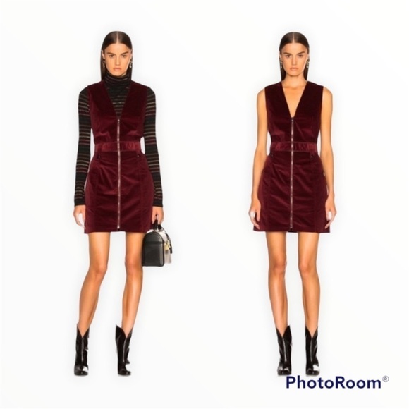 VERONICA BEARD Burgundy Corduroy Orial Zip Front Mini Dress Size 2 - Picture 2 of 10
